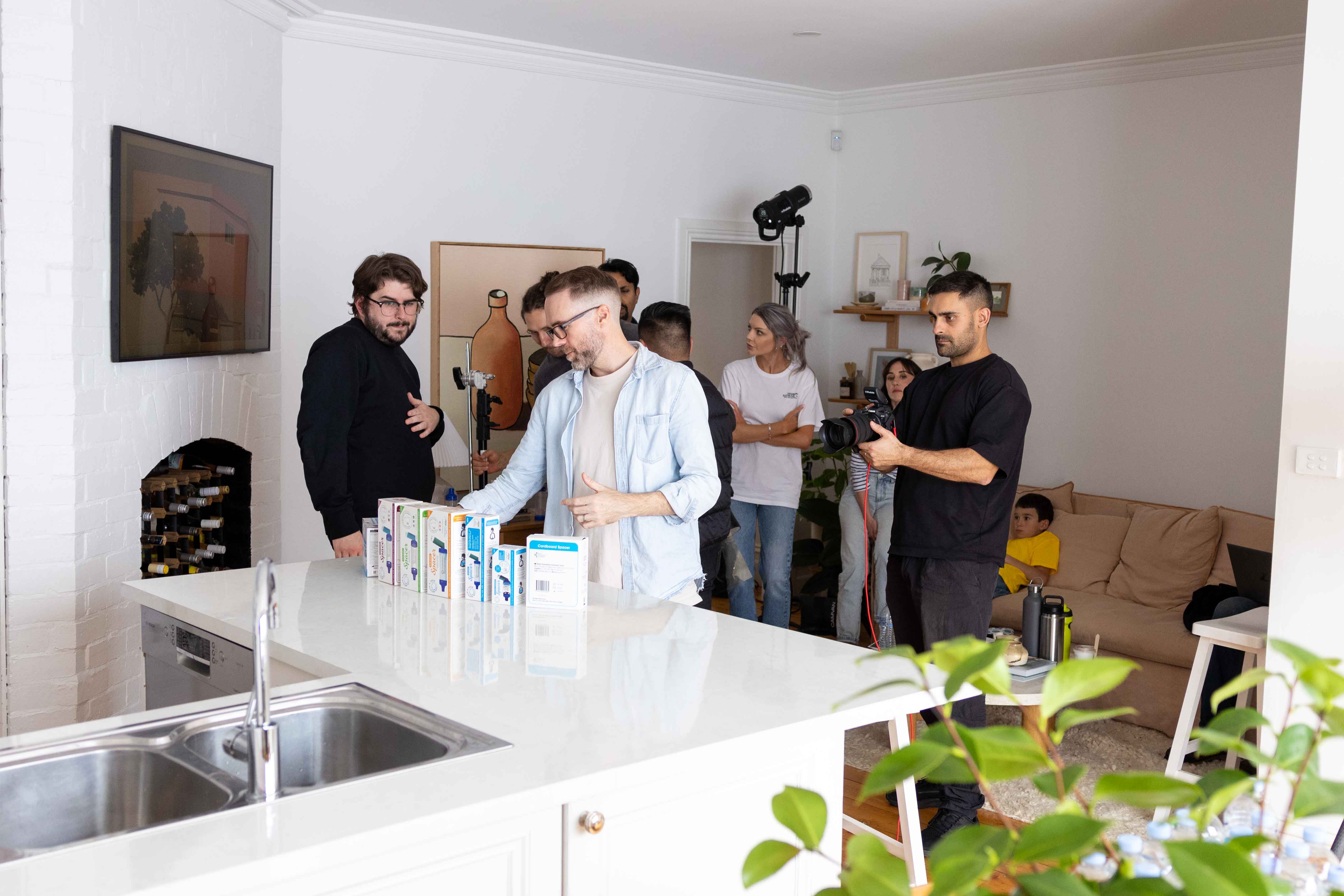 This is an image of Michael Drowley and the whole Pendula Melbourne Video Production Company Team here in Melbourne on a commercial shoot with a pharmaceutical company